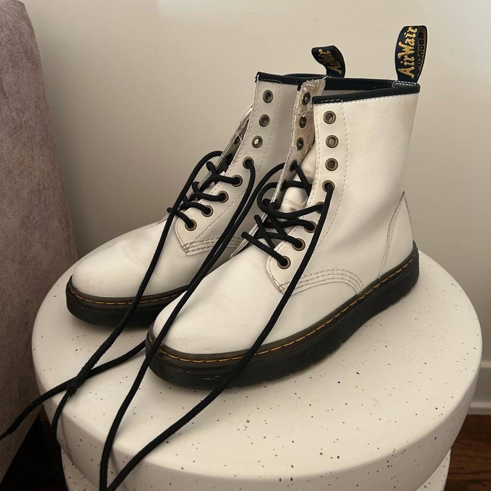 Doc Martens White Zavala Combat Lace-up Ankle Boots Womens Size US 7 Grunge - Picture 4 of 6
